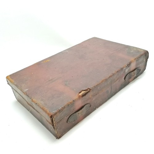 253 - Antique leather covered cartridge case with Belgian label to interior - 41cm x 35cm x 10cm high t/w ... 