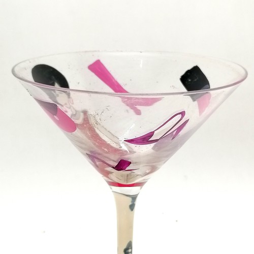 260 - Pair of novelty cocktail glasses with hand decorated 1960's fashion - 19cm high x 12cm diameter