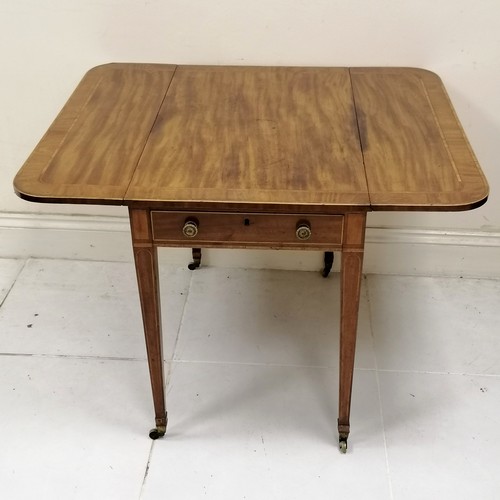 268 - Antique mahogany crossbanded and inlaid Pembroke table with single end drawer on square tapering leg... 