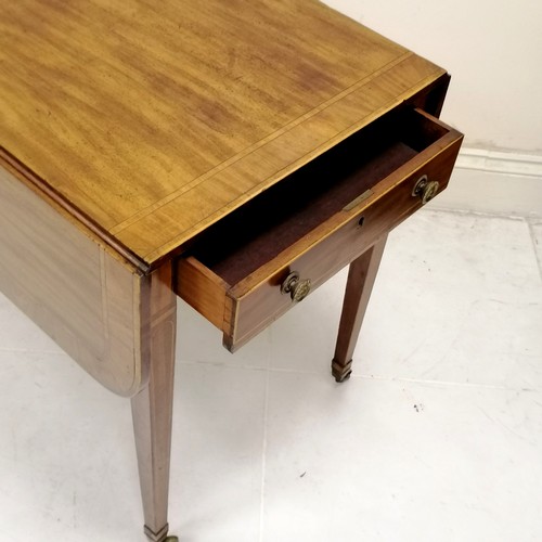 268 - Antique mahogany crossbanded and inlaid Pembroke table with single end drawer on square tapering leg... 