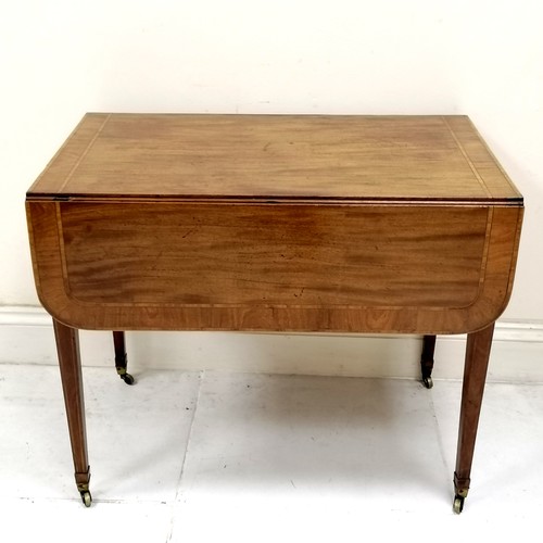 268 - Antique mahogany crossbanded and inlaid Pembroke table with single end drawer on square tapering leg... 