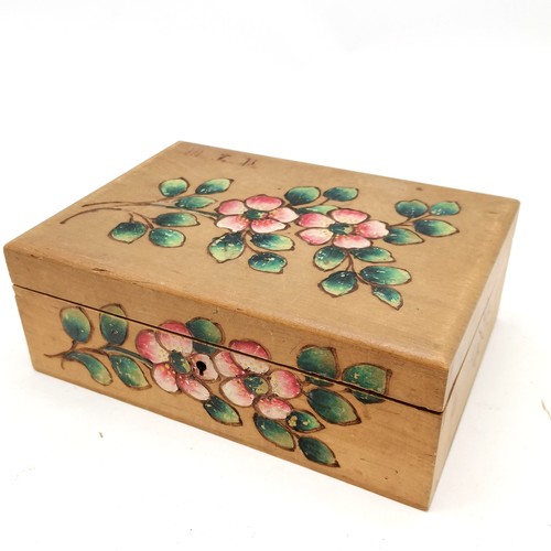 273 - Qty of British & world coins / medallions / tokens in a wooden box decorated with flowers