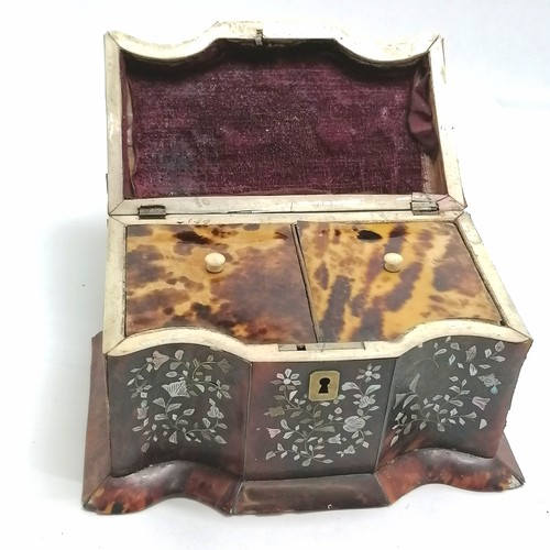 284 - Antique tortoiseshell and mother of pearl tea caddy for restoration 20cm x 12cm x 12cm high