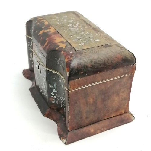 284 - Antique tortoiseshell and mother of pearl tea caddy for restoration 20cm x 12cm x 12cm high