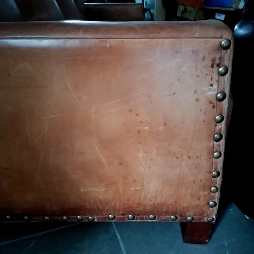 301 - Ralph Lauren tan leather 4 seater sofa 250cm long x 100cm deep x 85cm high ~ In used condition with ... 