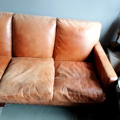 301 - Ralph Lauren tan leather 4 seater sofa 250cm long x 100cm deep x 85cm high ~ In used condition with ... 