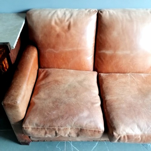 301 - Ralph Lauren tan leather 4 seater sofa 250cm long x 100cm deep x 85cm high ~ In used condition with ... 