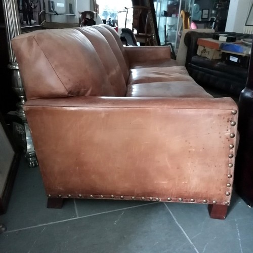 301 - Ralph Lauren tan leather 4 seater sofa 250cm long x 100cm deep x 85cm high ~ In used condition with ... 