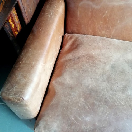 301 - Ralph Lauren tan leather 4 seater sofa 250cm long x 100cm deep x 85cm high ~ In used condition with ... 