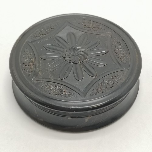 305 - Antique pressed horn / tortoiseshell ? table snuff box by Wilson with classical scene to lid 'The Se... 