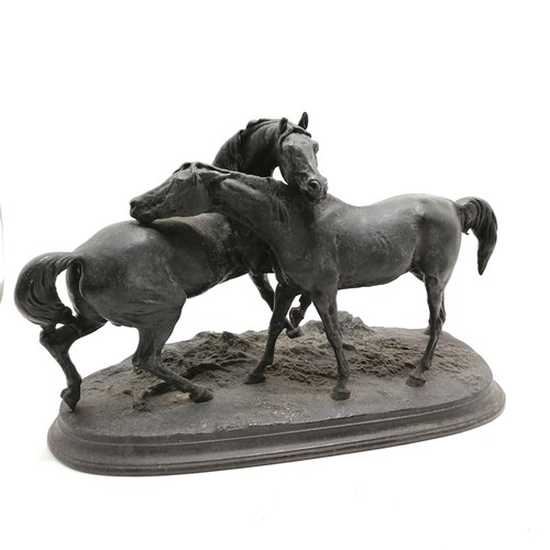 307 - Antique large spelter figure group of a pair of horses, signed P J Mene, in good overall condition, ... 