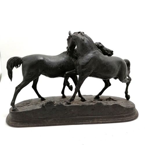 307 - Antique large spelter figure group of a pair of horses, signed P J Mene, in good overall condition, ... 