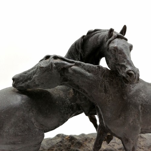 307 - Antique large spelter figure group of a pair of horses, signed P J Mene, in good overall condition, ... 