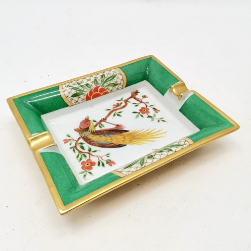 312 - Hermes Paris Made in France Porcelain ash tray, decorated with exotic bird within green and floral b... 