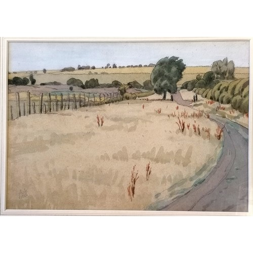 337 - 1921 watercolour painting of a rural scene with HWH (?) monogram - frame 45cm x 54cm