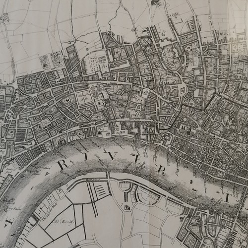 340 - Framed London, Westminster & Southwark map (reproduction of 1720 map) - frame 57cm x 73cm