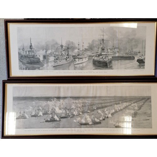 342 - 3 x framed antique prints - Diamond Jubilee & Naval demonstration & naval review at Spithead - 48cm ... 