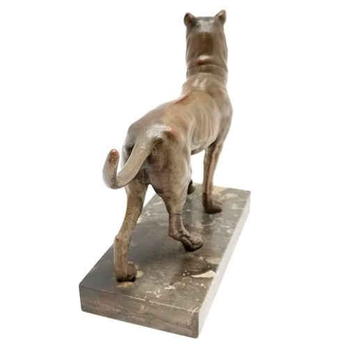 64 - Antique spelter figure of a dog on a marble base - 16.5cm high and base 15cm x 8cm ~ no obvious dama... 