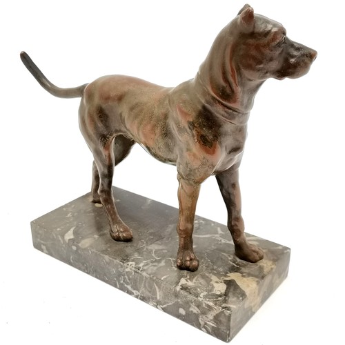 64 - Antique spelter figure of a dog on a marble base - 16.5cm high and base 15cm x 8cm ~ no obvious dama... 