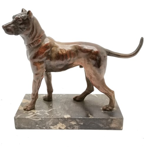 64 - Antique spelter figure of a dog on a marble base - 16.5cm high and base 15cm x 8cm ~ no obvious dama... 