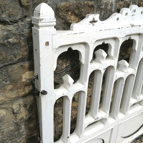 1 - Antique Gothic white painted oak chapel gate 117cm wide x 115cm high x 9cm deep