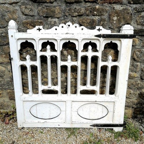 1 - Antique Gothic white painted oak chapel gate 117cm wide x 115cm high x 9cm deep