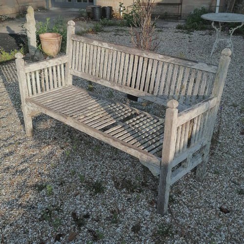 8 - Heals Antique weathered teak garden bench, 1 slat missing, needs attention, 154 cm wide, 60 cm deep,... 