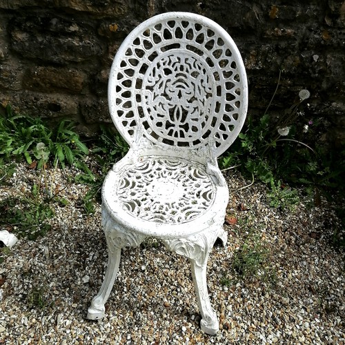 9 - White painted cast Aluminium Garden circular table and 6 chairs - table 66cm diameter