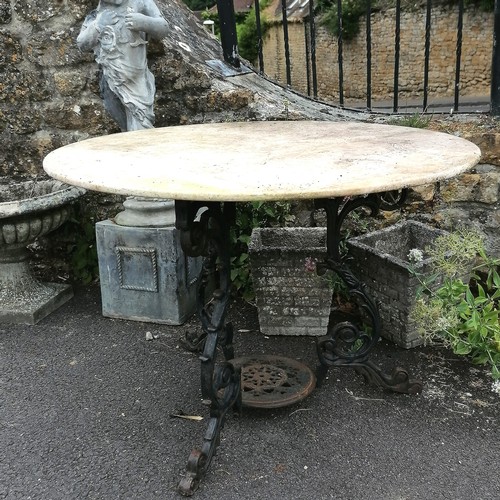 12 - Antique marble topped circular table on a cast iron pedestal base 100cm diameter x 68cm high - table... 