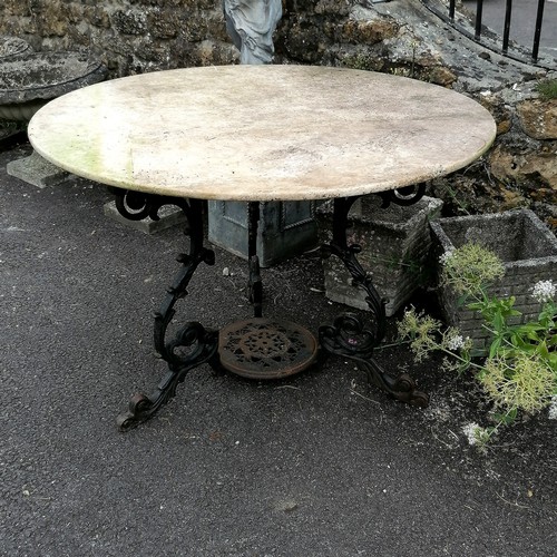 12 - Antique marble topped circular table on a cast iron pedestal base 100cm diameter x 68cm high - table... 