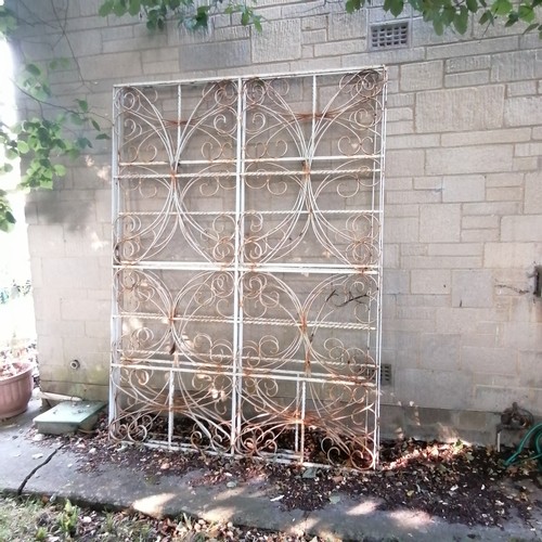 13 - 2 x large 160cm x 5cm deep vintage wrought iron panels each 222cm x160cm x 5cm deep