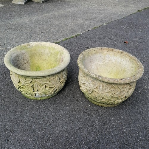 26 - Pair or circular planters with leaf detail 36cm diameter