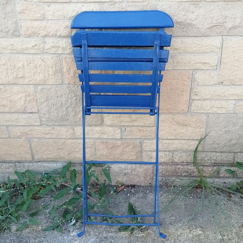 28 - Antique blue painted folding slatted chair - no obvious damage - 78cm high