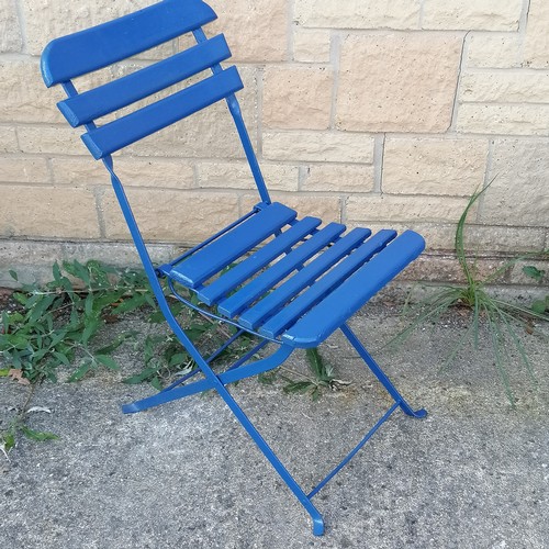 28 - Antique blue painted folding slatted chair - no obvious damage - 78cm high