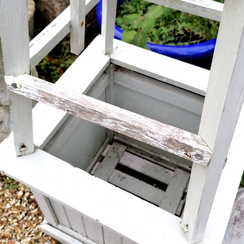 32 - Pair of green painted wooden square planters with attached obelisks - some slight losses and loose b... 