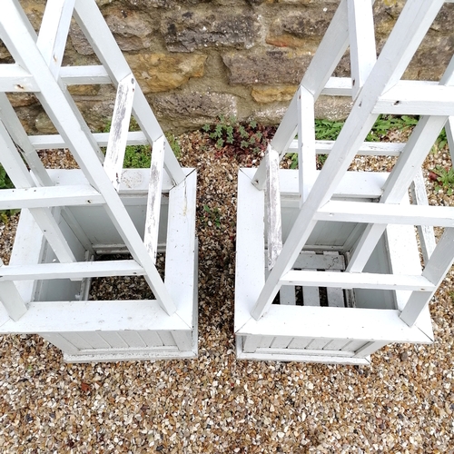 32 - Pair of green painted wooden square planters with attached obelisks - some slight losses and loose b... 