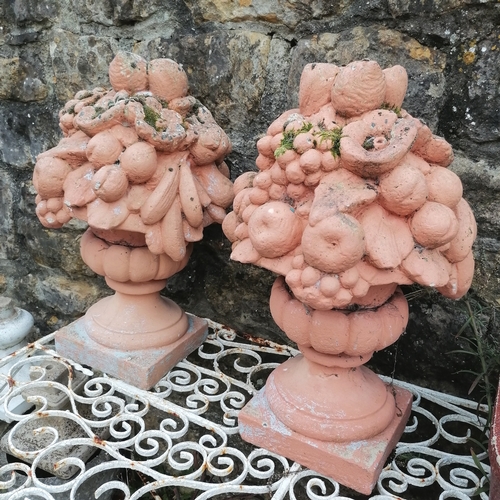 33 - Pair of 2 part fruit basket finials on pedestals - 58cm high