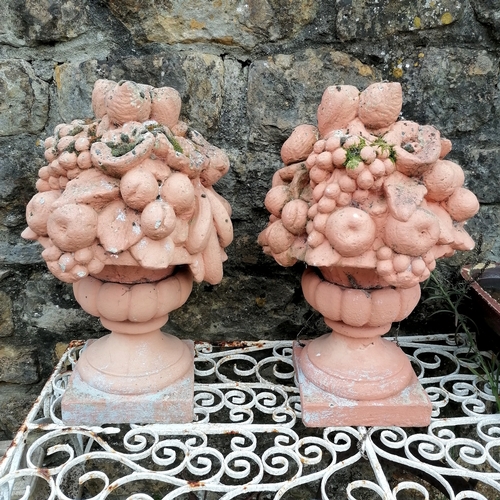 33 - Pair of 2 part fruit basket finials on pedestals - 58cm high