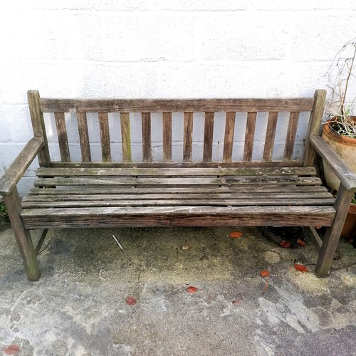 35 - Pair of teak Garden benches, 1 in need of attention, weathered condition, 155 cm length, 52 cm deep,... 