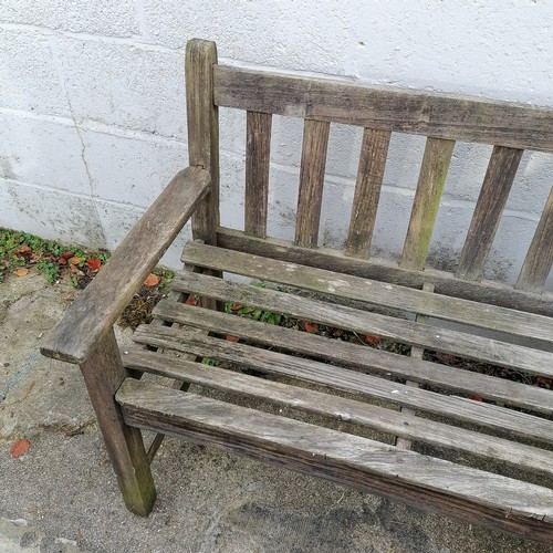 35 - Pair of teak Garden benches, 1 in need of attention, weathered condition, 155 cm length, 52 cm deep,... 