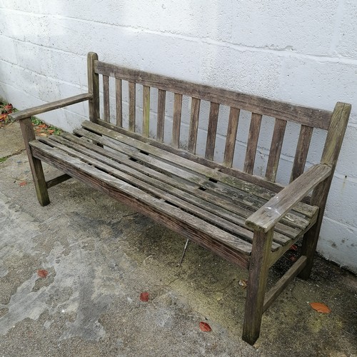 35 - Pair of teak Garden benches, 1 in need of attention, weathered condition, 155 cm length, 52 cm deep,... 