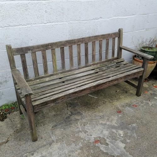 35 - Pair of teak Garden benches, 1 in need of attention, weathered condition, 155 cm length, 52 cm deep,... 