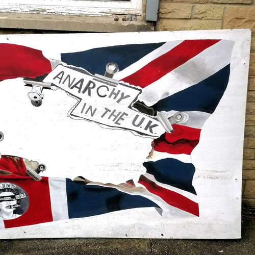 45 - Fairground 'Sex Pistols Anarchy In The UK' hand painted board with Union Jack detail 244cm x 122cm