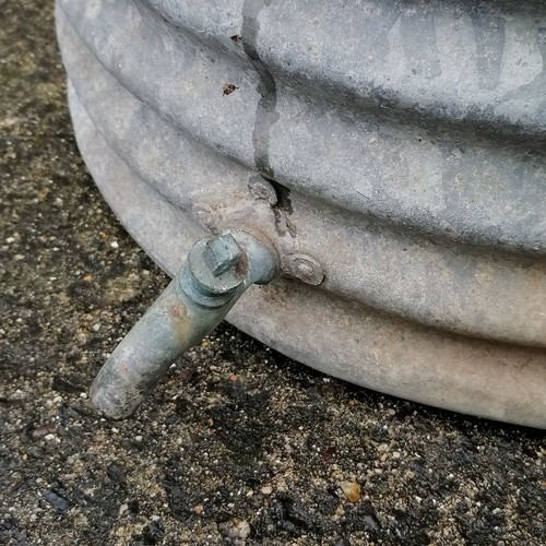 46 - Antique galvanised ribbed water butt with tap 57cm diameter x 74cm high - no obvious damage