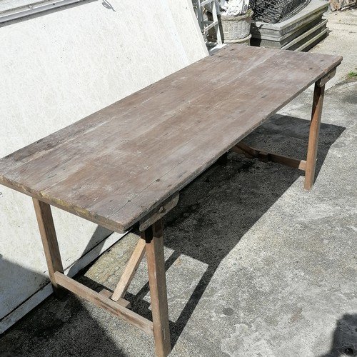 47 - Antique teak folding trestle table 180cm long x 69cm wide x 82cm high - in good used condition