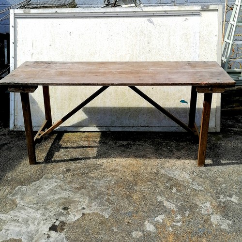 47 - Antique teak folding trestle table 180cm long x 69cm wide x 82cm high - in good used condition