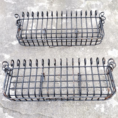 48 - Pair of iron work window boxes with a black coating 119cm wide x 37cm high x 25cm deep - no obvious ... 