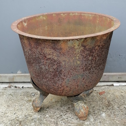 64 - Antique cast metal planter on 3 cast metal feet - H50cm x D52cm