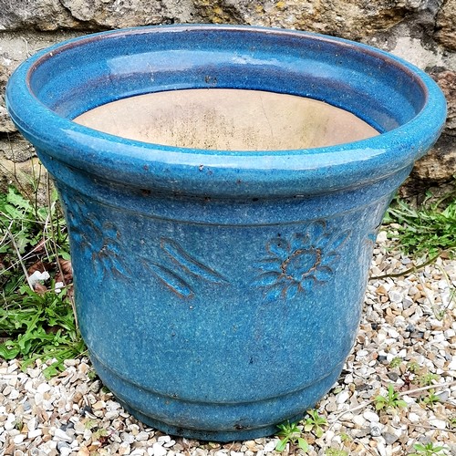 65 - 6 Blue planters - largest 52cm diameter