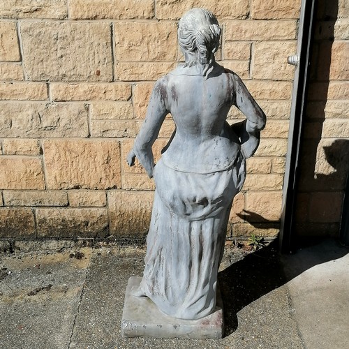 82 - Antique lead figure of a woman in a long dress 110cm high base 34cm x 30cm - slight damage to the ba... 